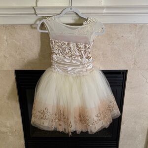 Elegant White and Gold Dress with Tulle Skirt - Eg Dance Costume